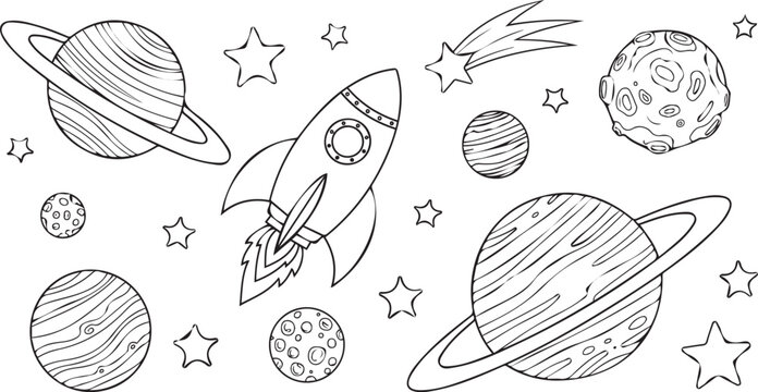 Space exploration coloring page rocket planets stars printable activity