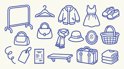 Collection of hand-drawn clothing and accessories items, perfect for fashion or retail themes. © zainab