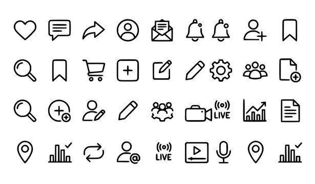 Social Networking and User Engagement Thin Line Icons Vector Set