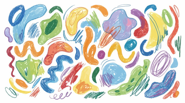 Organic Geometric Crayon Abstract Shapes and Freeform Amoeba Blobs with Fluid Forms for Design Decoration A Playful Set of Vector Stains Wavy Curves and Uneven Pencil Sketching Elements
