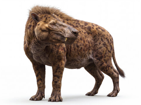 Andrewsarchus mongoliensis looking back over its shoulder in an alert posture, showing accurate anatomy and detailed scientific paleomammal reconstruction isolated on white background