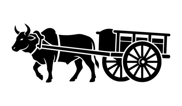 Traditional Ox Cart Solid Icon Rural Animal Transport Vector Symbol