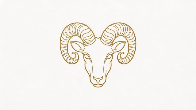Golden line art of a rams head