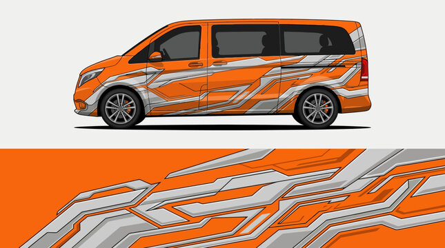 Orange and silver minivan vehicle.