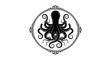 Black Octopus in Circle Frame. © Nb
