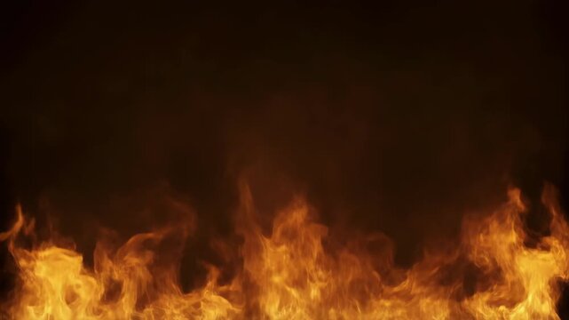 Close-up of Vibrant Orange Flames Dancing Against a Dark Background.
