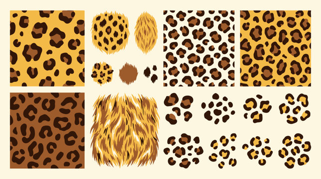 Artistic wild cheetah print seamless vector pattern organic leopard spot and panther skin textures in bold brown and yellow tones for trendy fashion textile design and graphics.