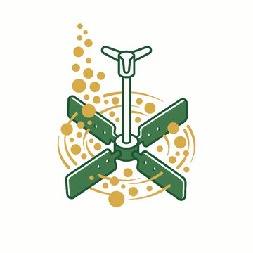 Vector illustration of an industrial mixer agitator with rotating blades and bubbles.