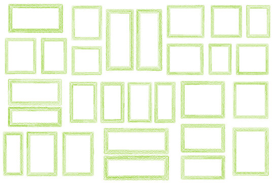 Hand Drawn Green Sketchy Picture Frames Set for Scrapbooking and Digital Collage Design Elements