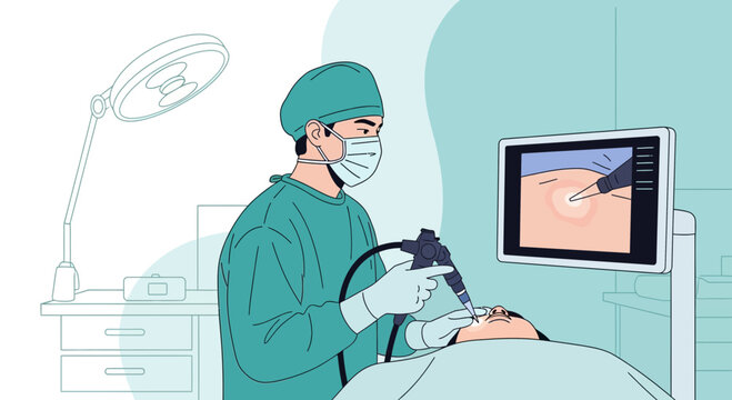 Surgeon performing endoscopic procedure on a patient in operating room