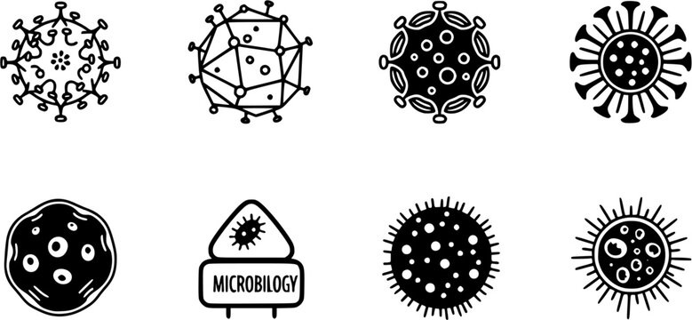 bacteria icon set, Virus, Colony of Bacteria, microbiology sign, vector illustration