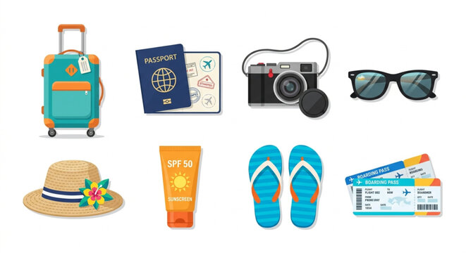 Travel, vacation, summer icons, 8 elements, vector graphics, tourism, getaway, holiday, resort
