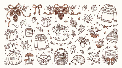 Cozy Autumn Elements Collection: Pumpkins, Sweaters, Leaves, and More. © Bara