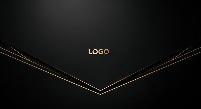 A sophisticated black background featuring elegant gold geometric lines forming a distinct 'V' shape at the bottom, with a prominent 'LOGO' text centered, suggesting luxury and corporate branding.