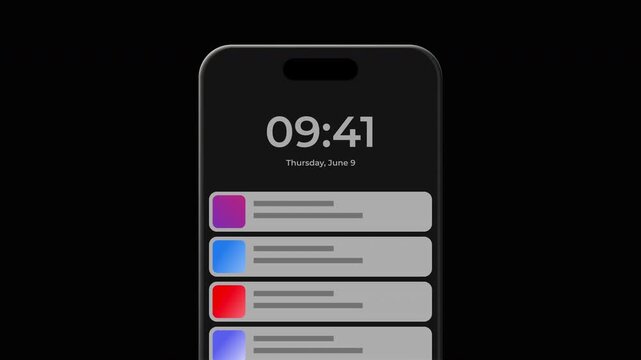 Dynamic Stack Mobile Push Notification Animation on Smartphone Screen with iOS Style Message Banners and Transparent Background