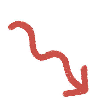 Red wavy arrow pointing down hand drawn decrease business concept
