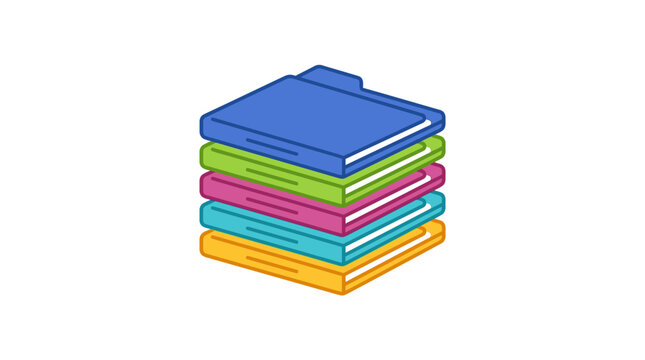Stack of colorful file folders with tabbed dividers on white background