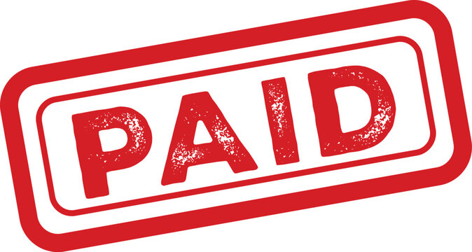 Red rubber stamp graphic 'paid' payment confirmation seal for documents