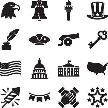 Black and white of diverse symbols, and animals in minimalist style bird