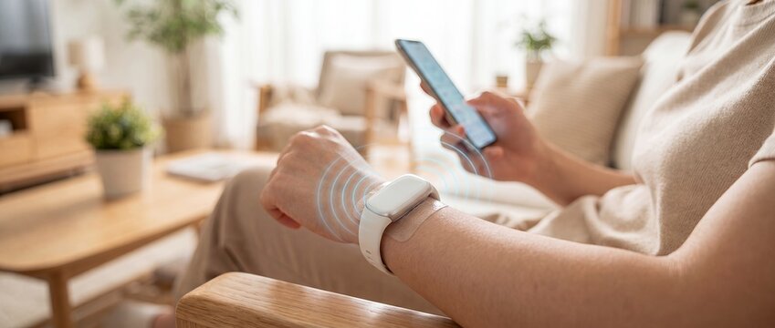 Continuous glucose monitor on patient arm with smartphone app for digital healthcare