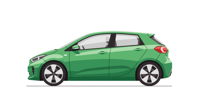 Green hatchback car isolated on white background.