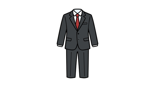 Full Body Dark Grey Business Suit with Red Tie Illustration