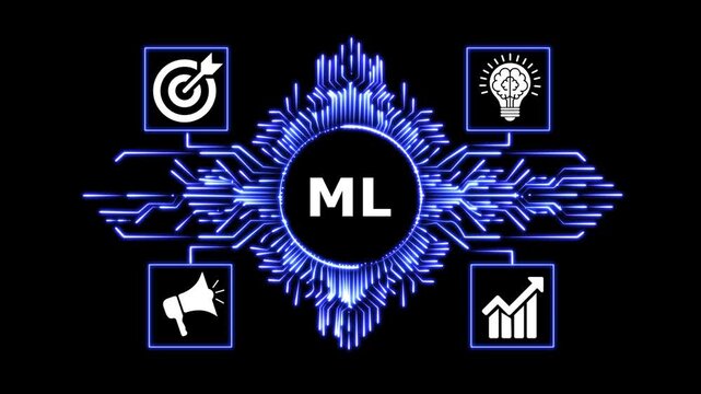 Abstract machine learning digital background with goals ideas growth and megaphone.