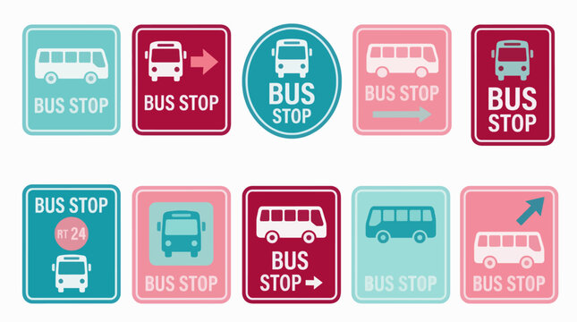 Flat Vector Bus Stop Icons Collection Graphic Resources Commercial Use