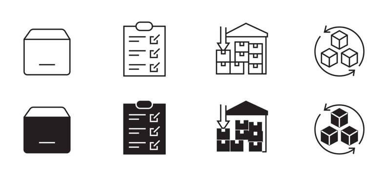 Stock icon inventory symbol. Warehouse levels collection . Available items count collection. Line vector icon . Vector illustration
