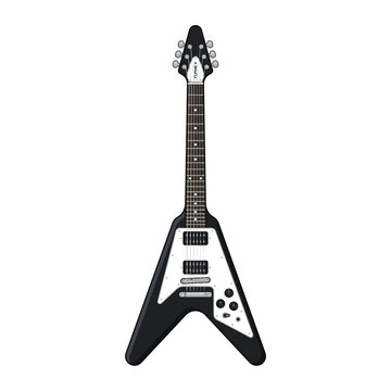 Electric Guitar V Shape Black White Isolated