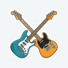 Obraz premium Two crossed electric guitars, blue and orange, studio illustration