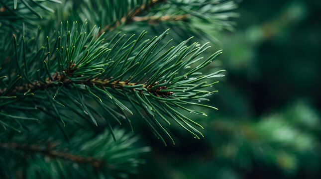 Close-up of green pine tree branches with needles