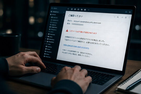 フィッシングメールに注意　不審なメールを確認するパソコン利用者