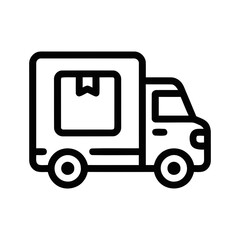 Naklejka premium Simple Outline Art Box Truck with Package Inside and Wheels