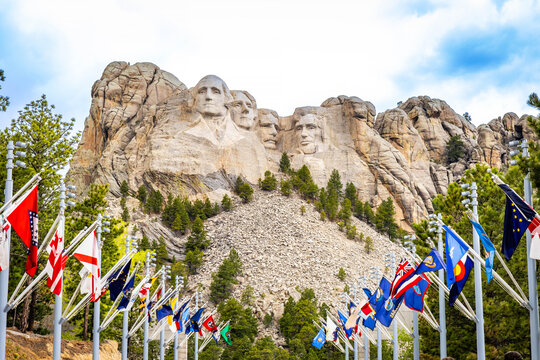 Mount Rushmore National Memorial with State Flags