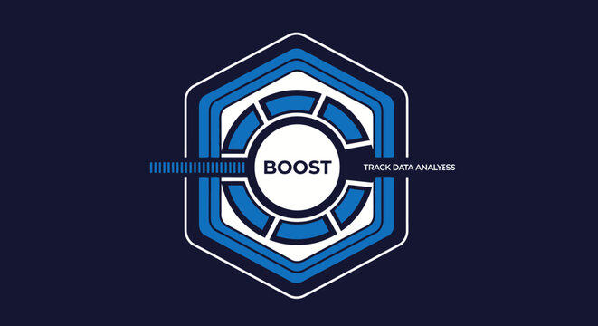 Boost loading bar with hexagonal frame and progress indicator.