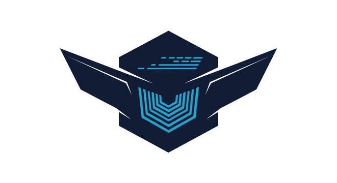 Futuristic Emblem with Geometric Wings and Glowing Lines.