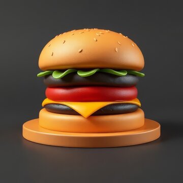 3d Cheeseburger with lettuce and tomato on a black background