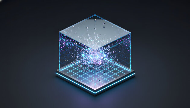 Abstract Quantum Computing Concept with Luminous Dots on a Transparent Grid Pedestal