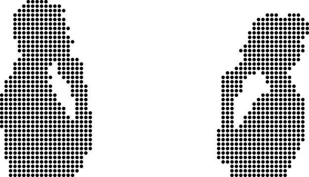 Two perfume bottle silhouettes composed of dot matrix pattern