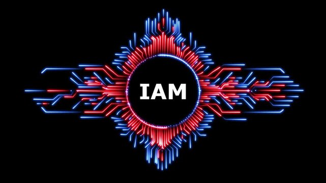 Abstract digital cybernetic logo animation with glowing neon light circuit lines.