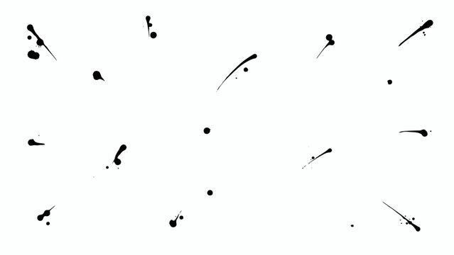 Black ink splatter abstract design with small dots