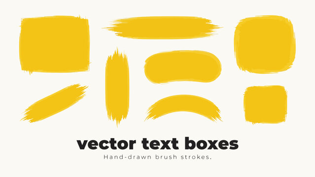 Hand-drawn yellow vector speech and thought bubble text boxes with brush strokes