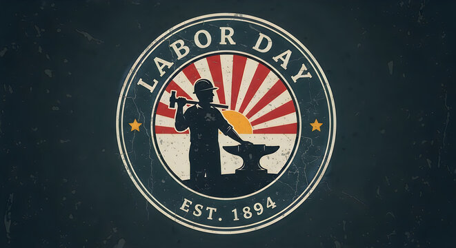 Vintage labor day emblem blacksmith illustration with established 1894 date