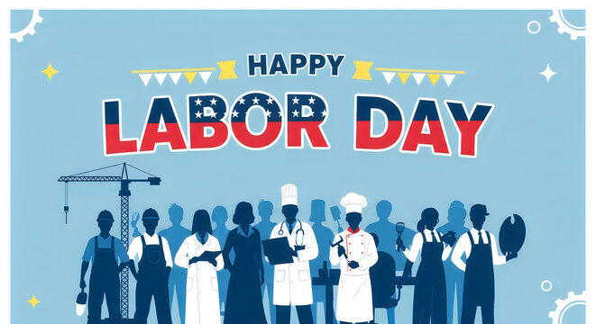 Happy labor day celebrating american workers with diverse professions illustration