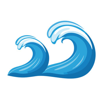 Stylized blue ocean waves with white foam on transparent background