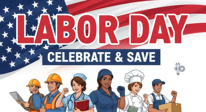 Labor day sale banner celebrating american workers and end of summer savings