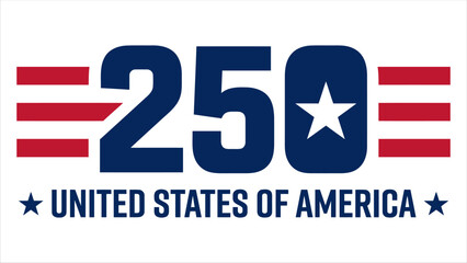 Fototapeta premium United States of America 250th anniversary logo with red stripes and blue numbers.