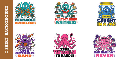 Set of cute cartoon octopus characters with various funny expressions and different activities. © jubayer95