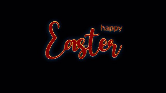 Animation Happy Easter glow red spark neon lightning text animation on black abstract background.Isolated alpha channel Apply prores 444